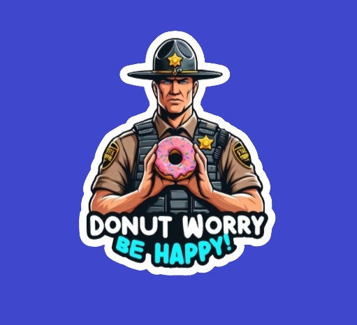 Donut Worry Be Happy law enforcement stickers big hat variant