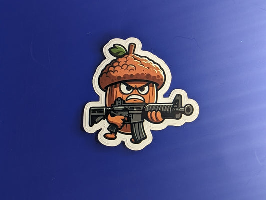 Angry Acorn law enforcement sticker, front view